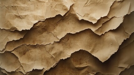 Crumpled brown paper texture with intricate folds and shadows, ideal for backgrounds or crafts