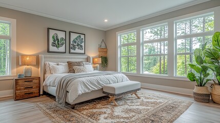 Clean and organized bedroom designed with minimal clutter, promoting a peaceful and restful environment.