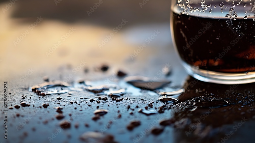 Aufkleber a close up of a glass filled with cola on a reflective surface : generative ai
