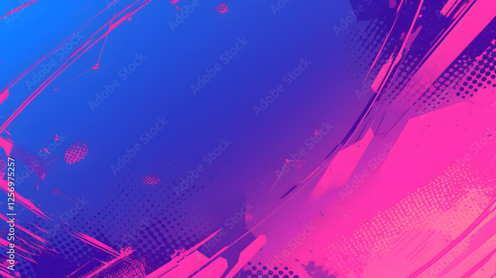 Poster abstract gradient background with dynamic brush strokes and halftone effects