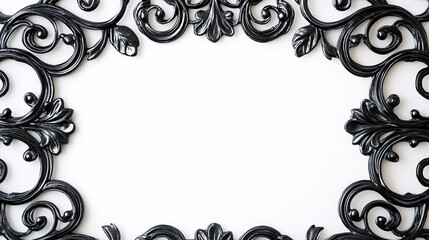 black ornate swirl frame border isolated on white background