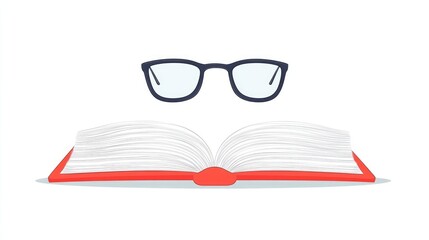 Open book with glasses resting on top, symbolizing learning and knowledge acquisition