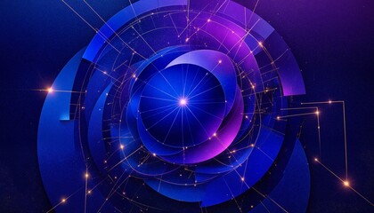 Cosmic Digital Artwork with Circular Patterns and Starry Night Sky