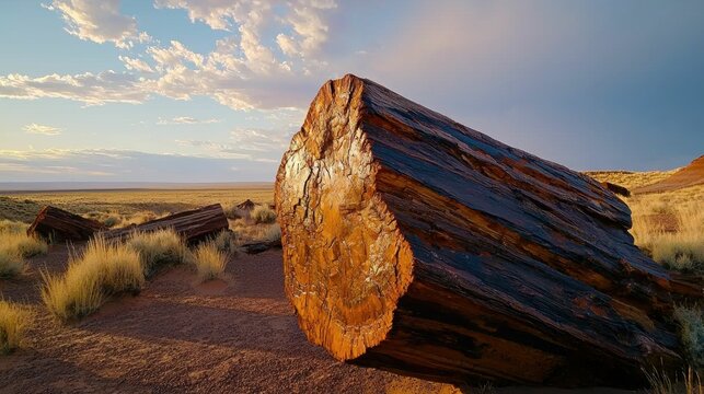 Petrified Wood Beauty Under Vast Sky Landscape Arizona