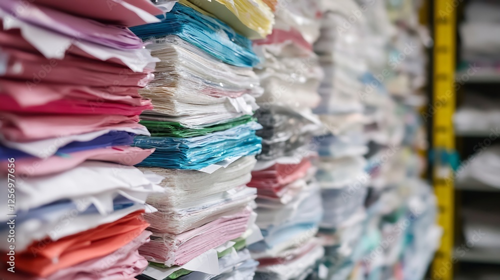Aufkleber Colorful stack of neatly arranged papers showcasing various textures and shades : Generative AI
