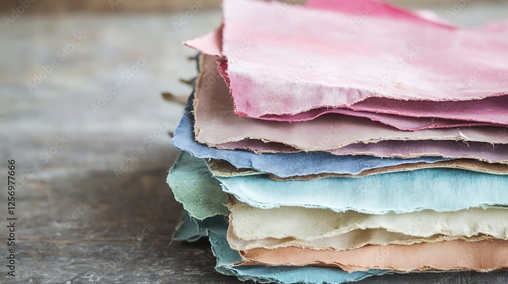 Aufkleber Stack of colorful fabric scraps showcasing different textures and patterns : Generative AI