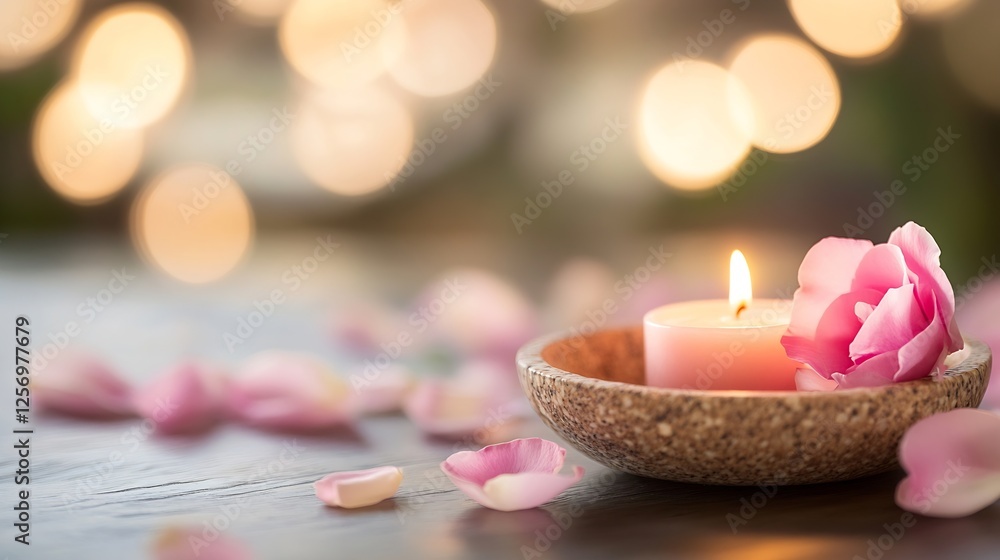 Poster relaxing candlelight with pink rose petals creating a tranquil and romantic atmosphere : generative 