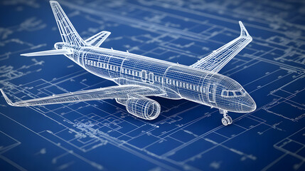 Airplane design blueprint, engineering, aviation