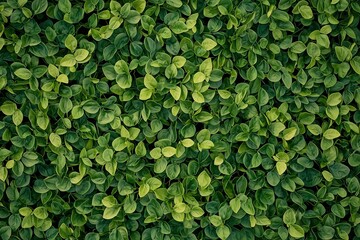 Densely Packed Green Plant Leaf Pattern with Heart-Shaped Leaves. Rich Layering from Dark Green to Light Green for a Lively and Natural Feel