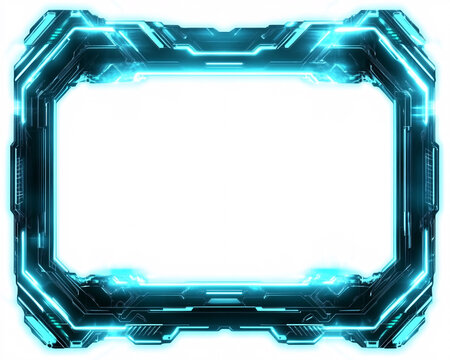blue futuristic sci fi frame with glowing lines and white background