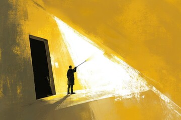 Bright Creativity in Abstract Workspace with Person and Paintbrush