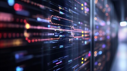 Obraz premium Abstract Digital Data Visualization with Colorful Light Bars and Dots Representing Information Flow : Generative AI