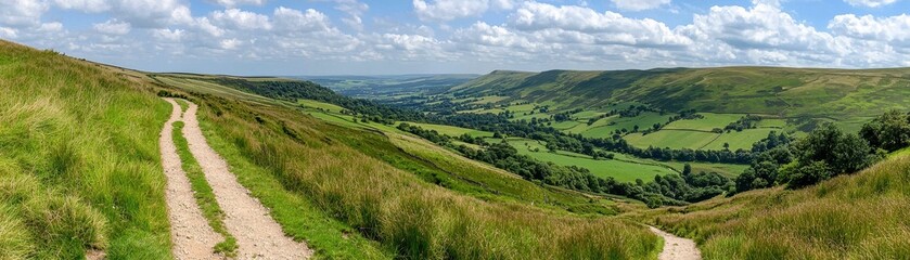 Fototapeta premium Scenic view of rolling hills and valleys.