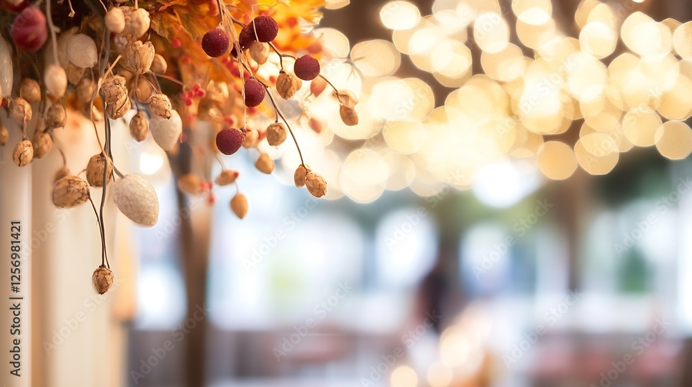 Aufkleber charming autumn decor with dried flowers and soft bokeh lighting in the background : generative ai