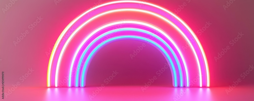 Poster luminous neon archway 3d rendering