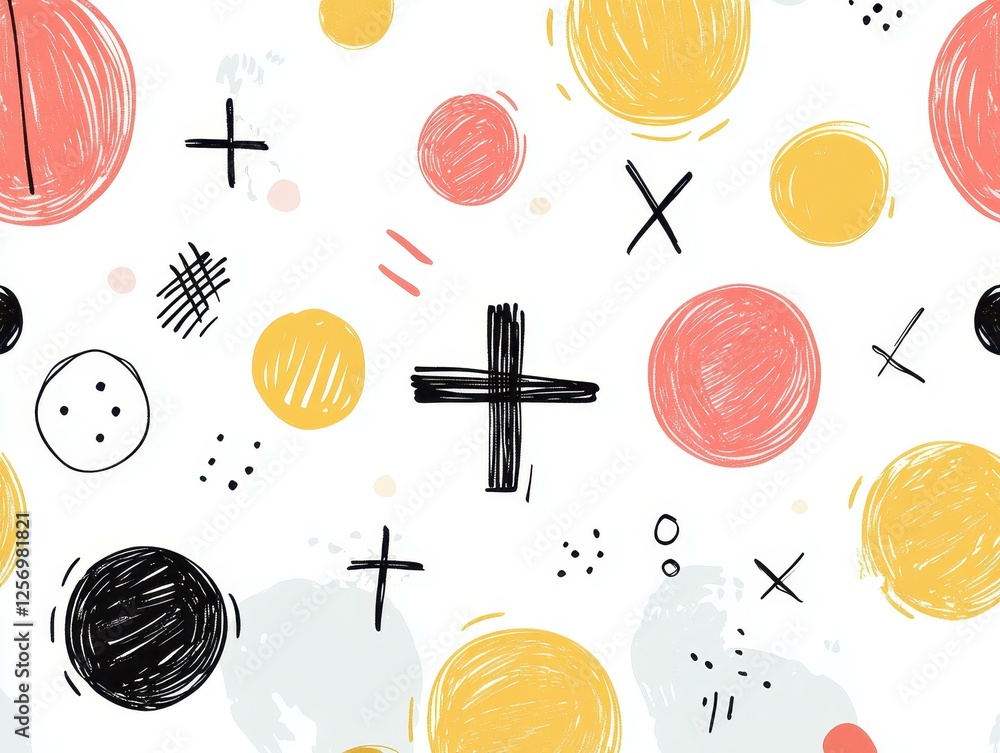 Poster colorful scribble pattern with circles and crosses
