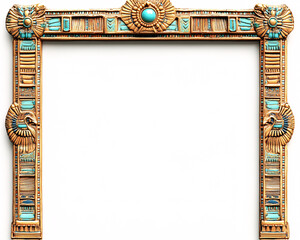 golden egyptian frame with turquoise gems on white background