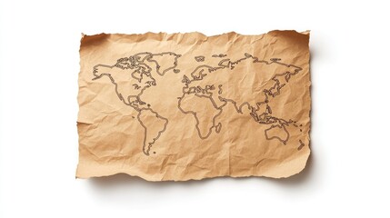Obraz premium Vintage World Map on Crinkled Paper