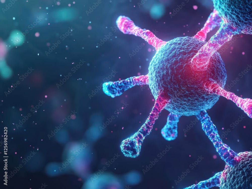 Poster 3d illustration of a virus model representing pathogen structure and characteristics in scientific research