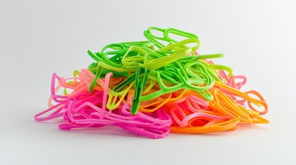 Colorful plastic clothespins pile on white background. Possible use stock photo