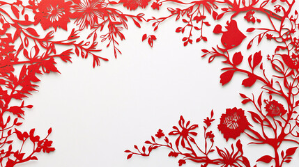 red paper cutout floral frame background design