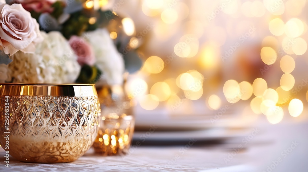 Poster golden decorative bowl with flowers and soft lights creating a warm inviting ambiance : generative a