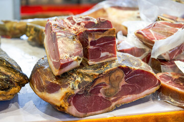 Chinese sausages and bacon sold at traditional Chinese New Year markets