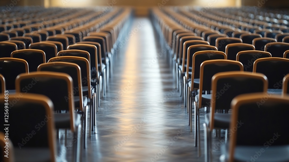 Aufkleber Rows of Empty Chairs in a Large Hall Creating a Sense of Anticipation : Generative AI