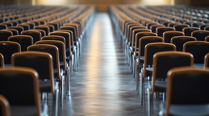 Obraz premium Rows of Empty Chairs in a Large Hall Creating a Sense of Anticipation : Generative AI