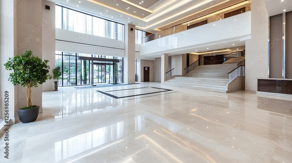 Poster elegant and modern lobby interior design showcasing spacious and inviting ambiance : generative ai