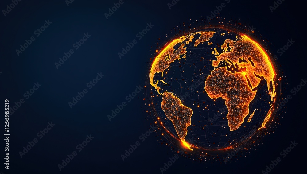 Poster global network: illuminating connections, digital world map, interconnectedness visualization, data 