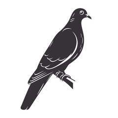 A minimalistic black silhouette illustration of a Dove bird flat design, clean lines, on transparent  background