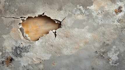 Cracked and Weathered Surface of a Wall with a Large Hole Highlighting Age and Damage : Generative AI