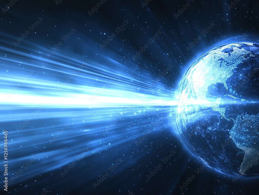 Poster global data streams: illuminating earth's digital network with speed and brilliance in futuristic vi
