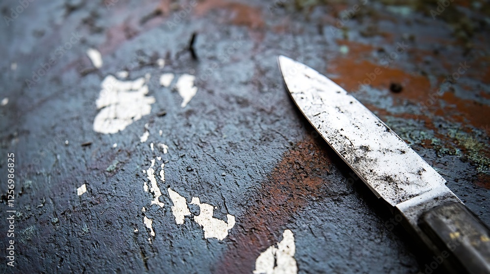 Poster CloseUp of a Weathered Knife Resting on a Rusty Surface : Generative AI