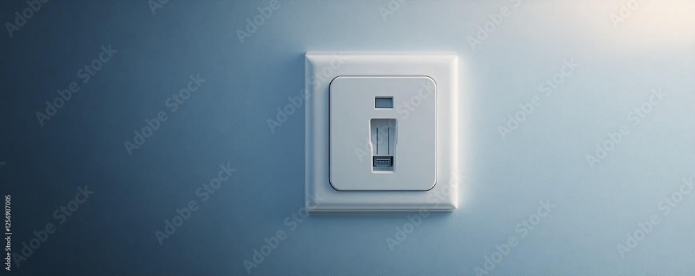Poster Internet wall socket in white is mounted on a blue wall, offering a dependable and convenient connection to the internet