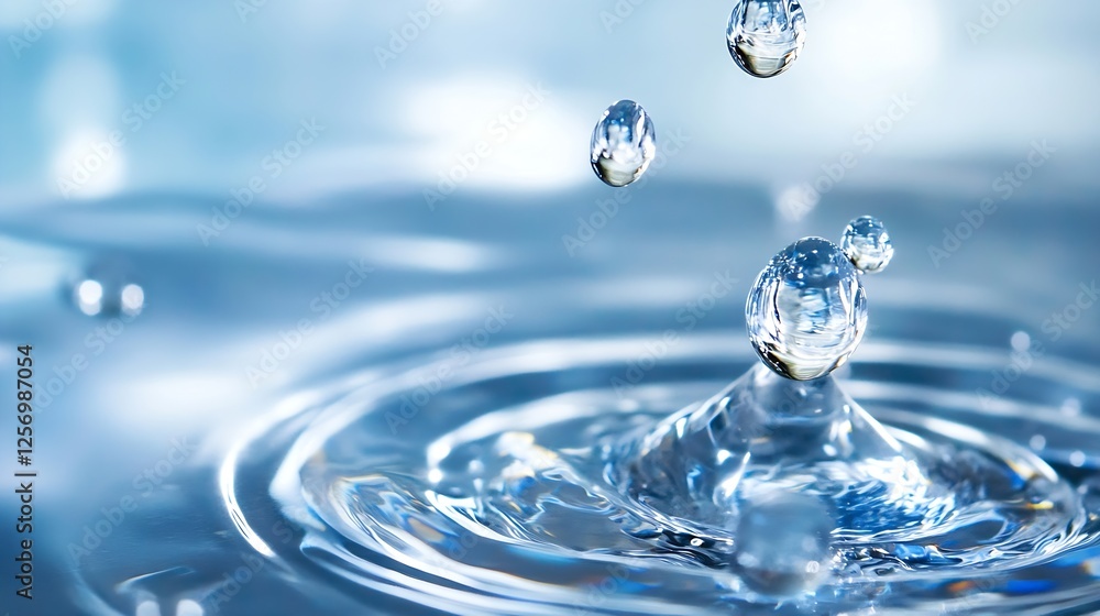 Leinwandbilder water droplets falling and creating ripples in a clear blue surface providing a calming effect : gen