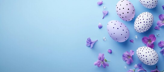 Decorative Easter Eggs with Purple Flowers on Blue Background: A Springtime Delight