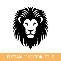 Lion Head Logo, Sign, Vector Black and White Design