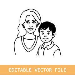 Happy mom with her female child in continuous line art drawing style