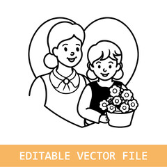 Mother and baby line art vector illustration, mothers day celebration 