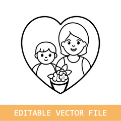 Mother and baby line art vector illustration, mothers day celebration