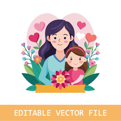 Happy mother's day. Side view of Happy mom with son vector