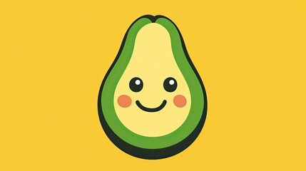 Cheerful cartoon avocado character on a bright yellow background with a playful expression
