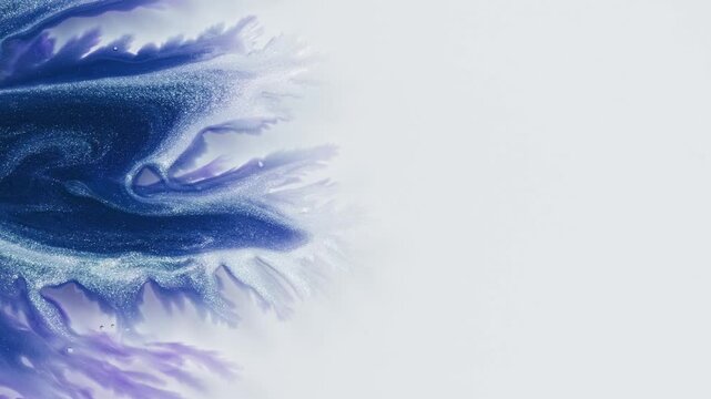 An elegant abstract design featuring intricate branching patterns in vibrant purple tones, highlighted with a glittery texture on a soft white background. The organic flow evokes a sense of movement.