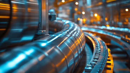Metal products being bent on a bending machine, symbolizing precision and industrial transformation. A factory setting with a blurred modern background representing innovation and progress in manufact