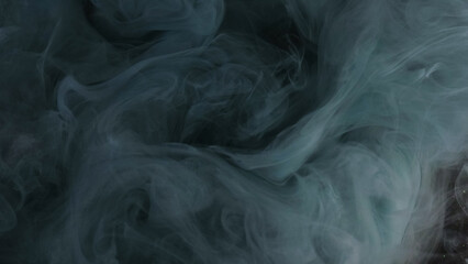 Grunge fog. Smoke drifting. Dark cloud puff spreads on black cosmic surface. Gray paint whimsical...
