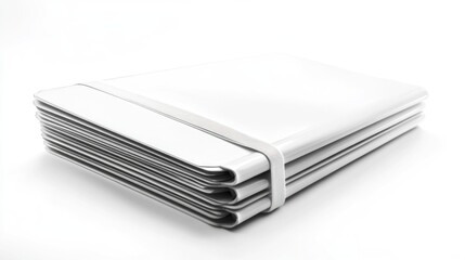 Stack of white, modern, flexible books on white background.  Possible use educational materials, design concept, catalog or brochure