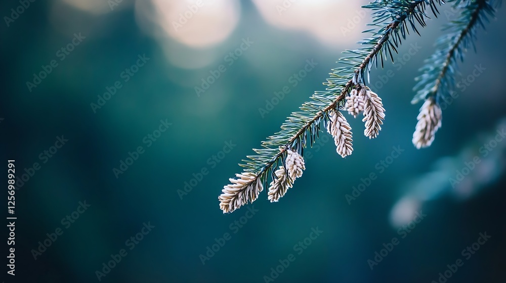 Aufkleber Closeup image of a pine tree branch with soft focus background showcasing vibrant green needles : Generative AI