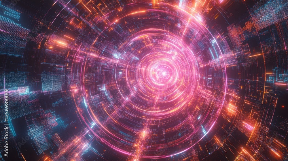 Poster a futuristic digital network with bright, pulsating nodes and neon lines linking them, symbolizing b